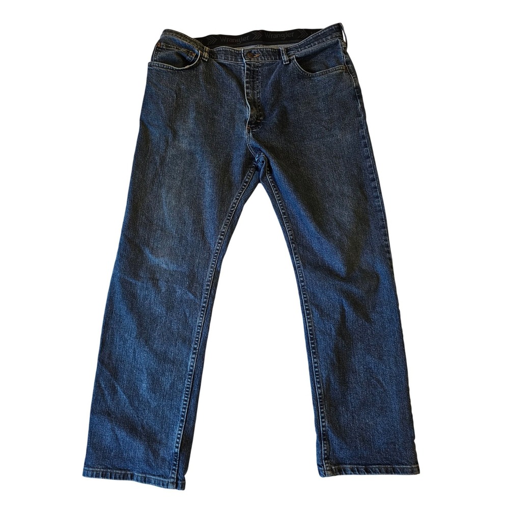 Wrangler Mens Regular Fit Straight Leg Dark Wash Jeans 38x30 Blue Stretch